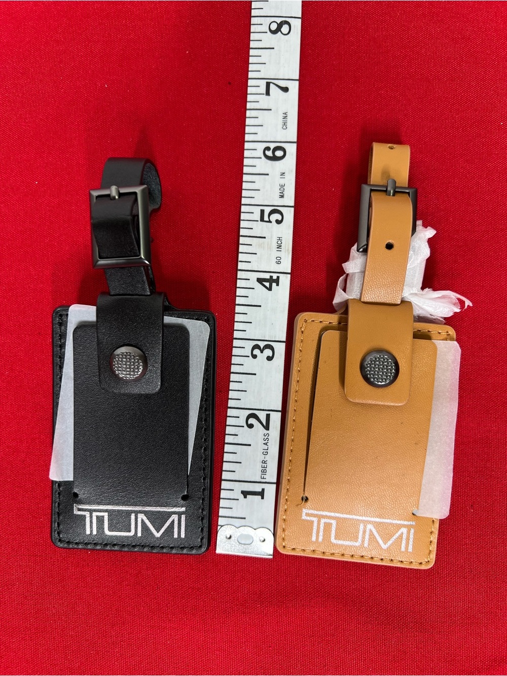 Tumi Leather Luggage Tags in Black and Tan - Set of 2